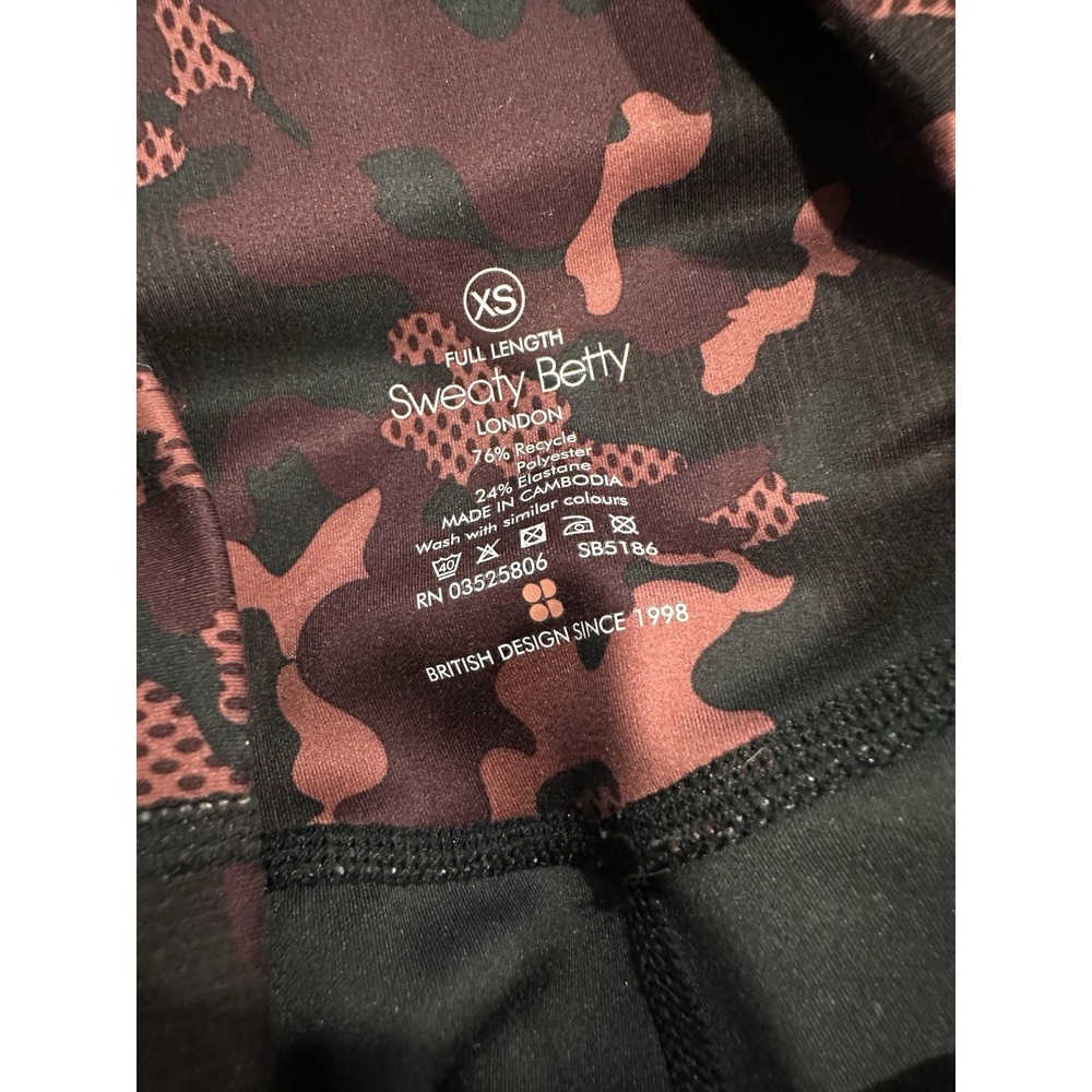 Sweaty Betty Leggings Womens XS Full Length Maroon Red Camo Workout Compression - Picture 3 of 5
